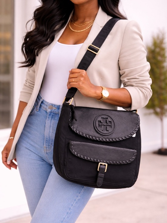 Tory Burch Handbags - Tory Burch Marion Black Nylon Whipstitch Messenger/Diaper Bag